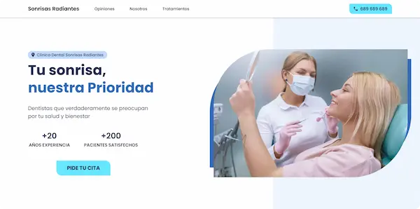 Muestra de una página web para la clínica dental Sonrisas Radiantes